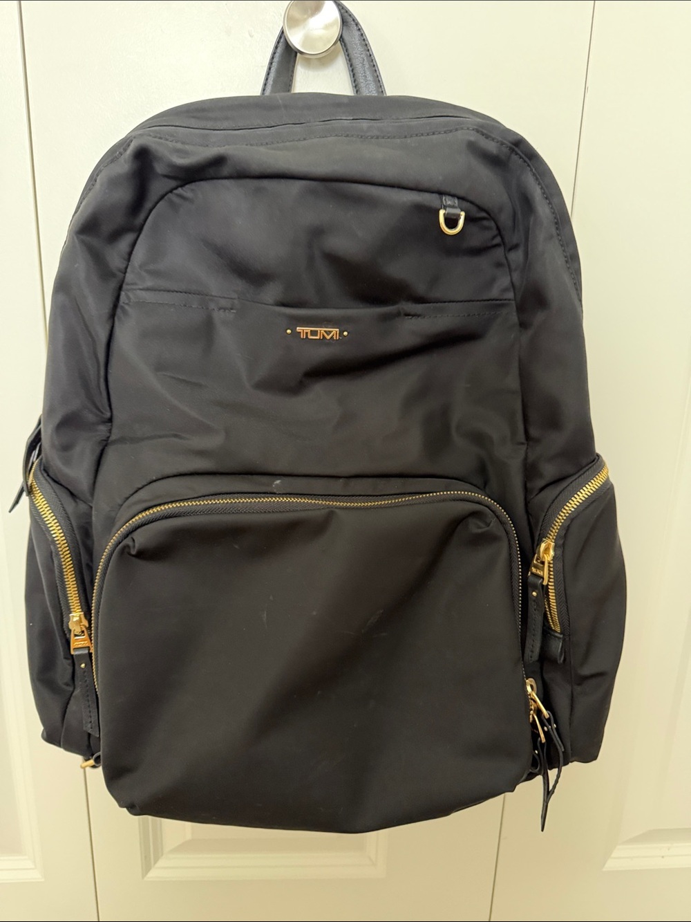 Tumi Black Nylon Backpack with Gold-Tone Hardware